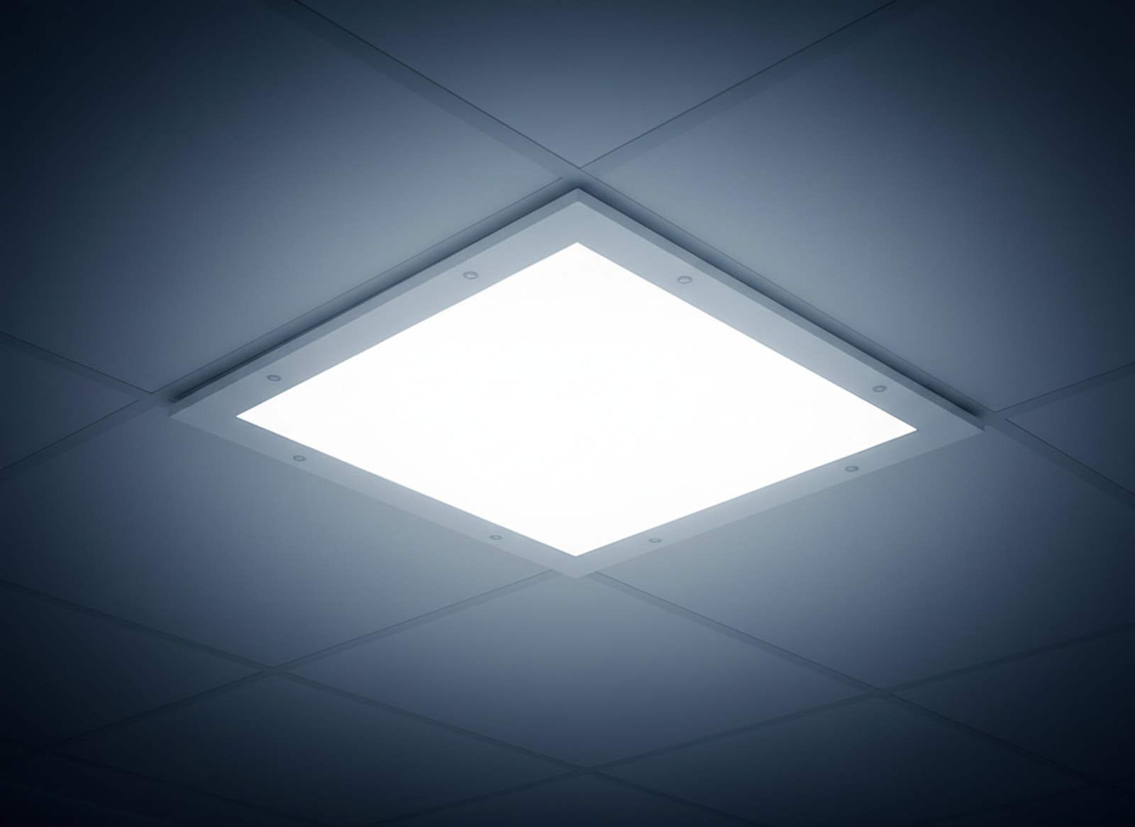Jungo Cleanroom Panel recessed LED panel glowing in a cleanroom ceiling