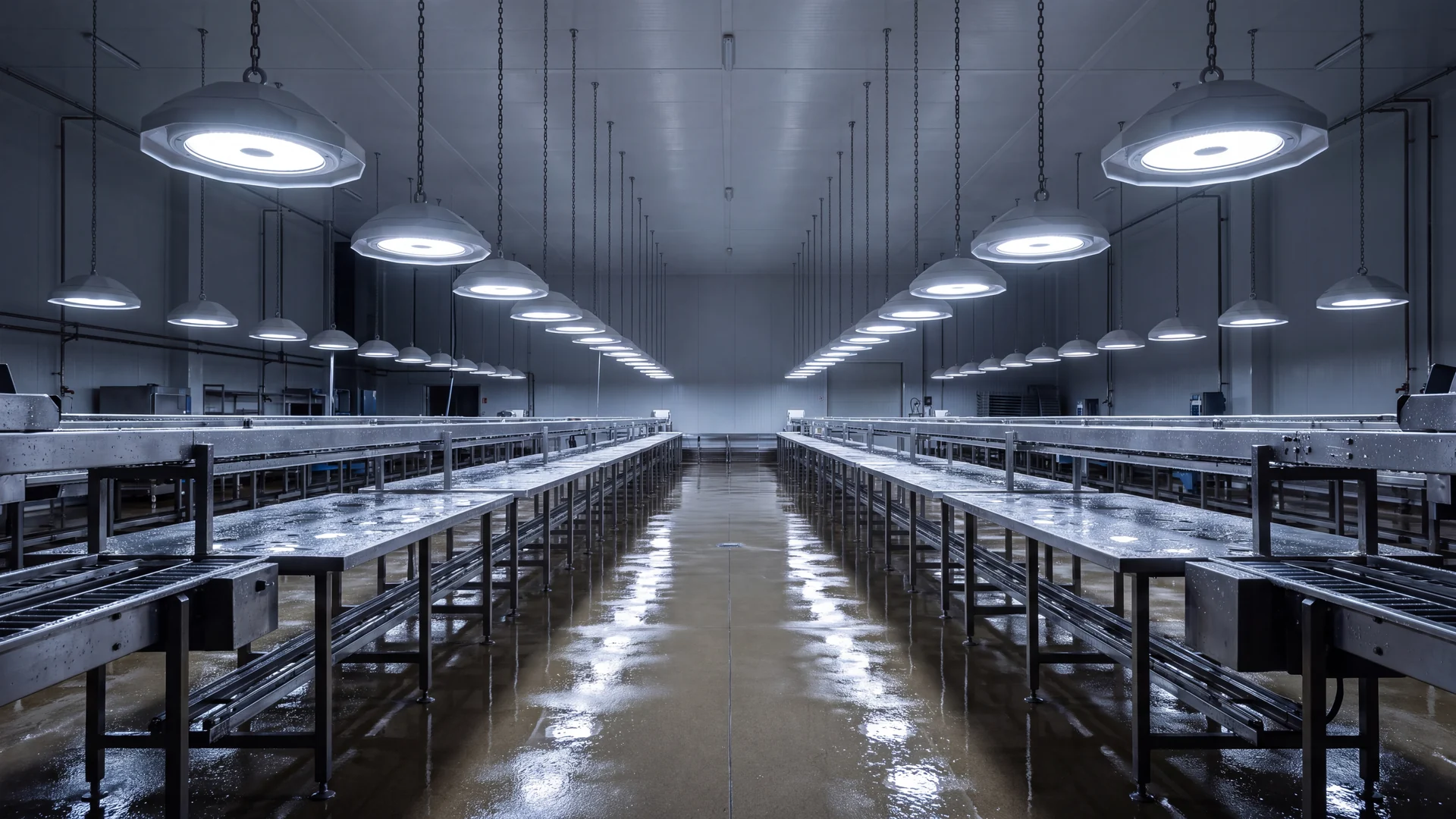 Sala de proceso iluminada con Clean Plus después de la sanitización - Jungo Lighting