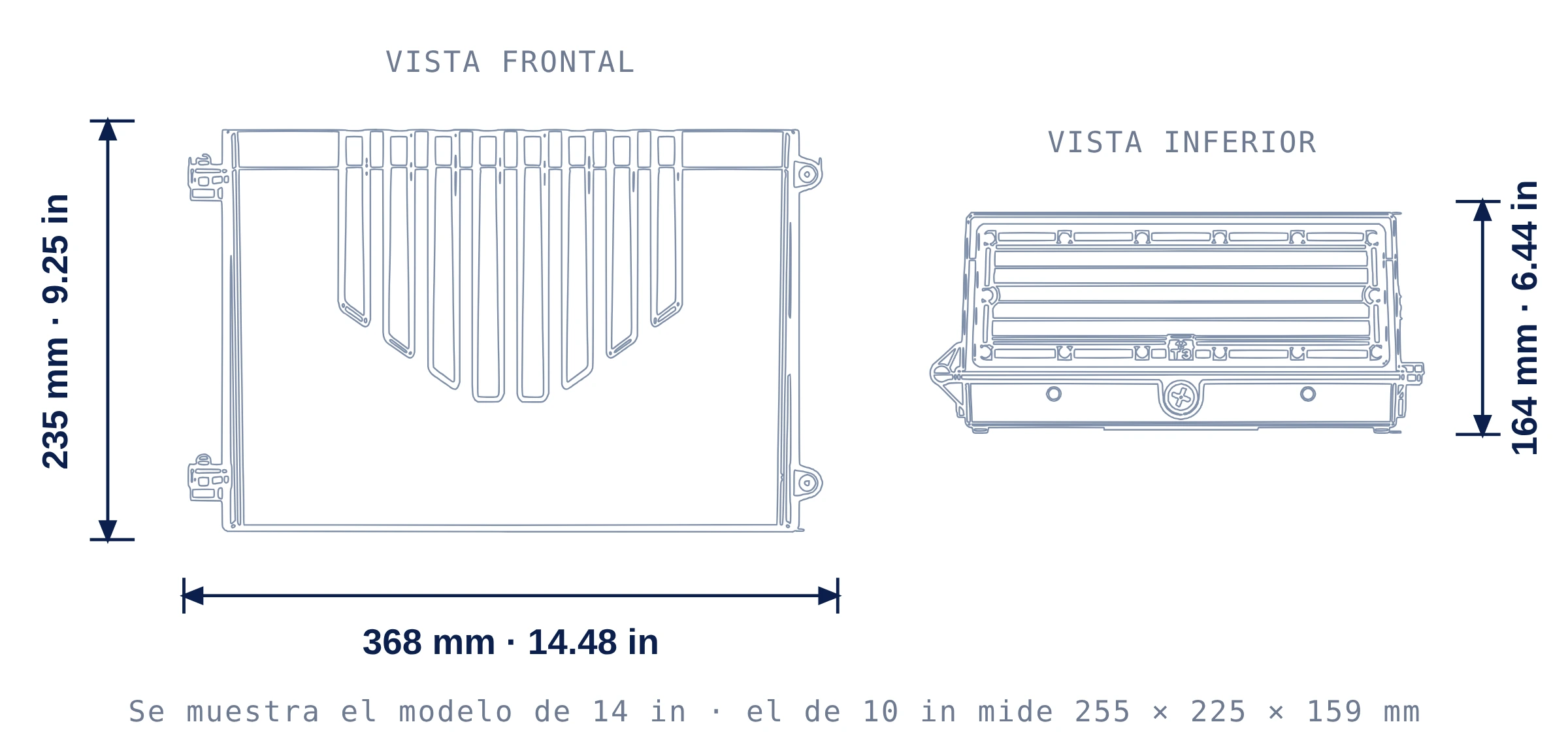 Wall Pack Edge: dibujo técnico con medidas
